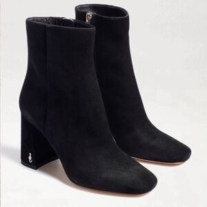 Sam Edelman Codie Black Suede Ankle Boots Size 9.5 Stacked Heel Soft Square Toe